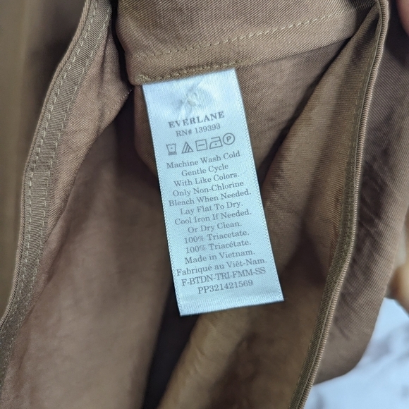 Everlane Shirt 00 2XS Women Brown Coco Button Up Short Sleeve Japanese Go Weave - Picture 12 of 16
